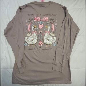 Simply Southern “Today I Am A Happy Goose”Long Sleeve - Taupe. Size Medium